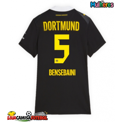 Camisa de Futebol Borussia Dortmund Ramy Bensebaini #5 Equipamento Secundário Mulheres 2026-27 Manga Curta